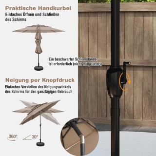 Costway Αντιανεμική Ομπρέλα Κήπου 3 Επιπέδων με Μανιβέλα Καφέ NP123...