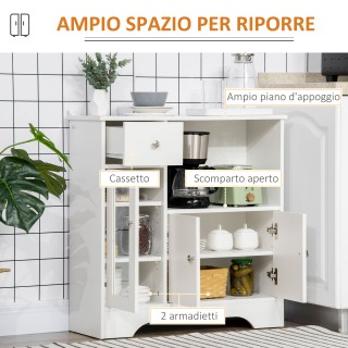 HOMCOM Μπουφές Κρεντένζα με Ανοιχτό Χώρο, Συρτάρι, 3 Ράφια και Ντου...