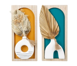 Ostaria Διακοσμητικό τοίχου ξύλινο βάζο παστέλ με ξερά φύλλα 2 σχέδ... Ostaria Διακοσμητικό τοίχου ξύλινο βάζο παστέλ με ξερά φύλλα 2 σχέδ...