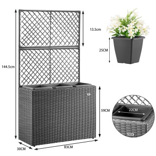 BAKAJI  Γκρι ζαρντινιέρα με πλέγμα από πολυρατάν, 3 γλάστρες για φυ...