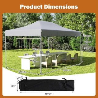 Costway Υπαίθριο Γκρι Πτυσσόμενο Κιόσκι 3 x 4,5 m με Ρόδες και Ρυθμ...