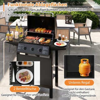 Costway  Τροχήλατη Ψησταριά Αερίου με  3 Ζώνες Θέρμανσης με Καπάκι ...