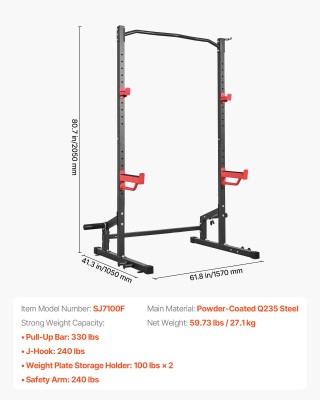 VEVOR Πολυλειτουργικό Ράφι Squat Power Cage, Ρυθμιζόμενο J-Hooks & ...