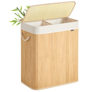 Songmics Καλάθι Απλύτων Μπαμπού 100 L με 2 Θήκες, Καπάκι και Αφαιρο...