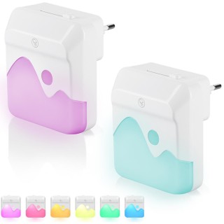 BAKAJI 2 Λάμπες Νυκτός LED με 3 Λειτουργίες RGB Λευκό Ρυθμιζόμενο ... BAKAJI 2 Λάμπες Νυκτός LED με 3 Λειτουργίες RGB Λευκό Ρυθμιζόμενο ...