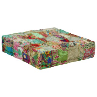vidaXL Βαμβακερό Πουφ Patchwork Πράσινο 50x50x12 cm 246576