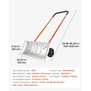 VEVOR Μεταλλική Φτυάρι Χιονιού με Ρόδες 24 για Δρόμο DLKJS2530INCHZ...