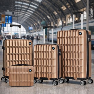 PROVITERA Σετ 3+1 Βαλίτσες και Νεσεσέρ Ταξιδιού Χρυσό με Σκληρό Ανθ...