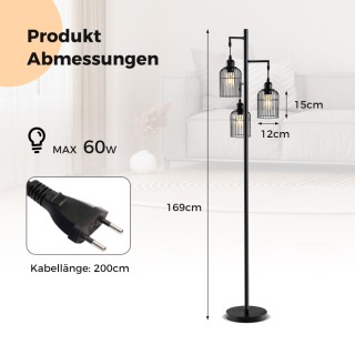 Costway Μοντέρνο φωτιστικό δαπέδου 169 εκ. με 3 καπέλα και διακόπτη...