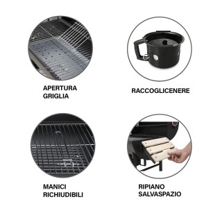 Galileo Ορθογώνιο μπάρμπεκιου από ανθρακοχάλυβα με ρόδες, καπάκι με...