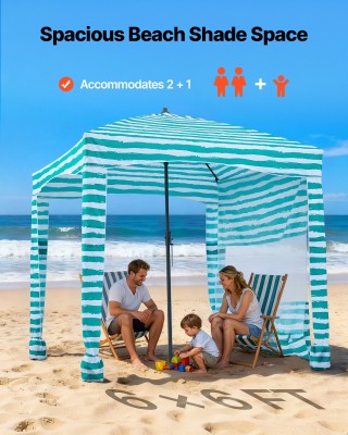 VEVOR Πράσινη Ριγέ Παραλιακή Καλύβα 1.83 x 1.83 m με Πλευρικό Τείχο...