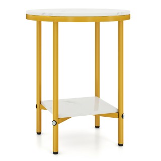 Costway Στρογγυλό Τραπεζάκι Σαλονιού 40,5 εκ. με Λευκή Μαρεμαροψημο...