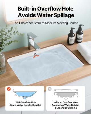 VEVOR Ορθογώνιος Λευκός Κεραμικός Νιπτήρας Υποκαθήμενος με Οπή Υπερ...