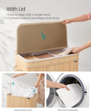 SONGMICS Πτυσσόμενο Καλάθι Ρούχων Μπαμπού με Καπάκι 150L, Αφαιρούμε... SONGMICS Πτυσσόμενο Καλάθι Ρούχων Μπαμπού με Καπάκι 150L, Αφαιρούμε...
