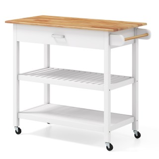 Costway Λευκός Κινητός Κουζινικός Καρότσι με Πάγκο και Συρτάρι KC58...