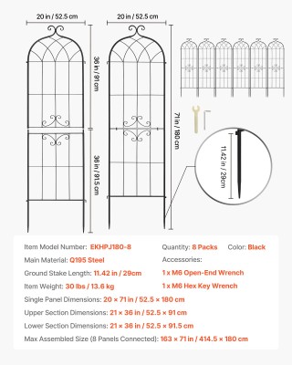 VEVOR Κηπόσκαλα για Τριανταφυλλιές 180 x 52,5 εκ., Σετ 8 Τεμαχίων, ...