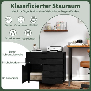 Costway Μαύρο Κινητό Ντουλάπι Γραφείου με 5 Συρτάρια και Ντουλάπι J...