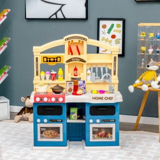 Costway  Παιδική Κουζίνα με Αξεσουάρ, Φώτα, Ατμό, Μουσική & Ήχο Μπλ...
