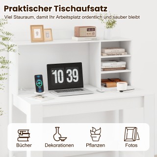 Costway Λευκός Γραφειακός Υπολογιστής με Ανώτερο Ντουλάπι και Ενσωμ...