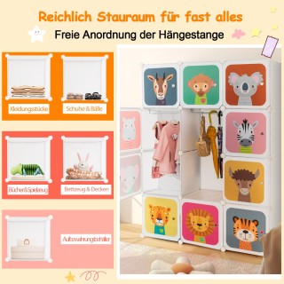 Costway Παιδική Ντουλάπα Πλαστική με 12 Κύβους και Πόρτες, 2 Κρεμάσ...