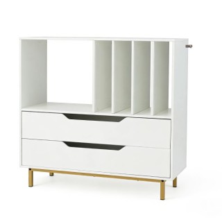 Costway Λευκή Ρετρό Βάση Πικάπ με 4 Φακέλους Βινυλίου & 2 Συρτάρια ...