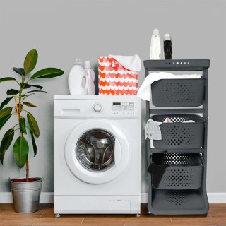 BAKAJI Μαύρο Καρότσι Κουζίνας με Ράφια Προπυλενίου για Φρούτα και Λ...