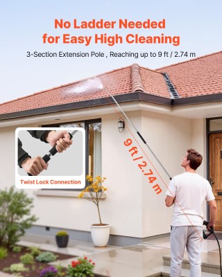 VEVOR Τηλεσκοπικό Κοντάρι Πλυστικού Ρεύματος 2.74 μ, 3 Τμήματα, 7 Α...