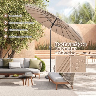 Costway Καφέ Κήπος Ομπρέλα 265 cm με Κραμπίνα και Δυνατότητα Κλίσης...