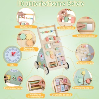 Costway Ξύλινος Περπατούρα με Ρόδες & Καλάθι Αποθήκευσης Περπατορού...