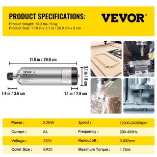 VEVOR 2.2KW Αερόψυκτο Μοτέρ CNC ER20 για Χάραξη/Φρεζάρισμα 2.2KW22... VEVOR 2.2KW Αερόψυκτο Μοτέρ CNC ER20 για Χάραξη/Φρεζάρισμα 2.2KW22...