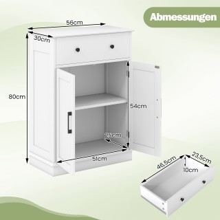Costway Λευκός Ξύλινος Μπάνιου 56x30x80cm με Συρτάρι & Ρυθμιζόμενο ...