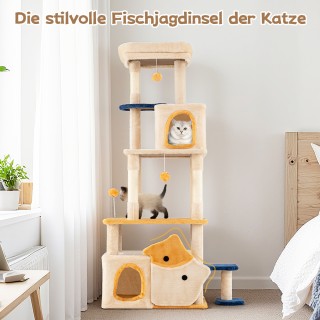 Costway Μεγάλο Ξύλινο Δέντρο Γρατζουνίσματος με Σχέδιο Ψάρι για Γάτ...