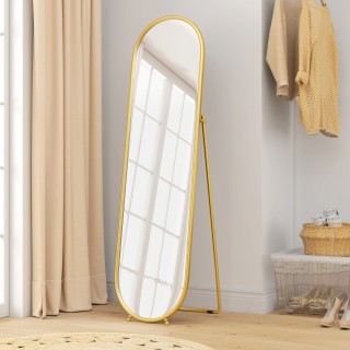 HOMCOM Ολόσωμος Καθρέφτης Δαπέδου με Πτυσσόμενη Βάση, Γυαλί και Μέτ...
