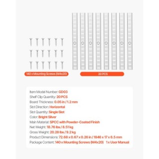 VEVOR Ράφι Ρυθμιζόμενο Ατσάλινο Τοίχου 72.3 ιντσών 20 Τεμάχια HJGDG... VEVOR Ράφι Ρυθμιζόμενο Ατσάλινο Τοίχου 72.3 ιντσών 20 Τεμάχια HJGDG...