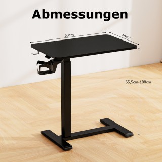 Costway Ρυθμιζόμενο Μαύρο Τραπέζι Κρεβατιού με Κρυφές Ρόδες, Θήκη Π...