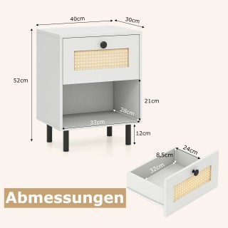 Costway Κομοδίνο boho με συρτάρι από ρατάν, 4 σταθερά πόδια, 2 κιτ ...