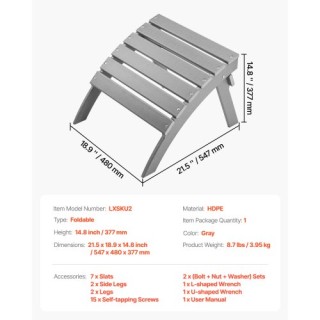 VEVOR Πτυσσόμενο Υποπόδιο HDPE Γκρι KZDADLDKTTBPQPLYBV0