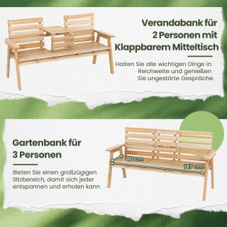 Costway Ξύλινος Πτυσσόμενος Καναπές Κήπου με Μεσαίο Τραπεζάκι 2-3 Θ...