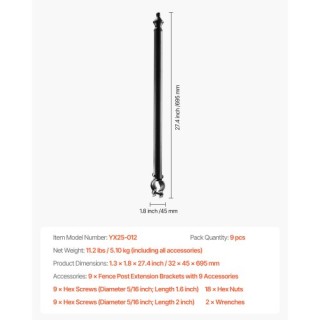 VEVOR Επέκταση φράχτη αλυσίδας, 9 τεμ., 27.4, για 1.3-1.5 τοπικό σω...