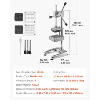VEVOR Επαγγελματικός Κόφτης Πατάτας από Ανοξείδωτο Ατσάλι με 3 Λεπί... VEVOR Επαγγελματικός Κόφτης Πατάτας από Ανοξείδωτο Ατσάλι με 3 Λεπί...