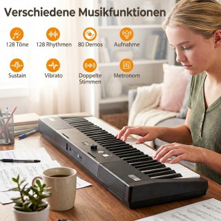 Costway Σετ Ηλεκτρονικού Πληκτρολογίου 61 Πλήκτρα με Ρυθμιζόμενη Βά...