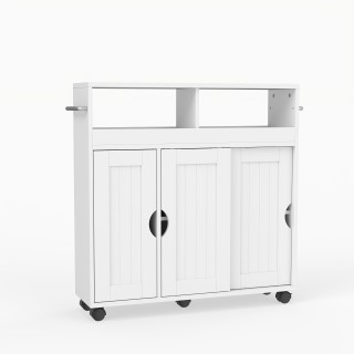 Costway Στενό τροχήλατο ντουλάπι μπάνιου με ρυθμιζόμενο ράφι, κρεμά...