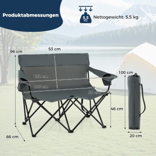 Costway Διθέσια Καρέκλα Camping 132x66x96 cm με Υψηλή Πλάτη και Πλα...