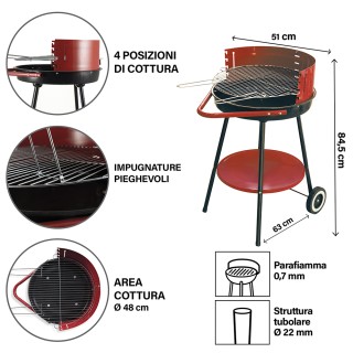 Galileo Ψησταριά με κάρβουνο με τροχούς από ανθρακούχο χάλυβα, επιχ...