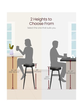 Σετ Σκαμπό Μπαρ 2 τμχ  Χρώματος Μαύρο VASAGLE  LBC080B01