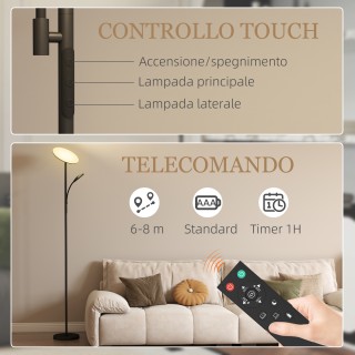 HOMCOM Λάμπα Δαπέδου με 2 Ρυθμιζόμενα Σημεία Φωτός, 2700K-6500K, 4 ...