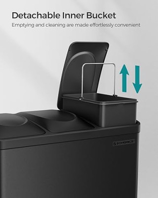 SONGMICS Τριπλός Κάδος Ανακύκλωσης 45L με Χρωματιστά Πεντάλ και Αφα...