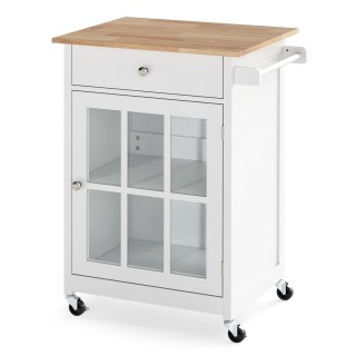 Costway Κουζίνα Νησίδα με Ξύλινη Επιφάνεια και Γυάλινη Πόρτα και Συ...