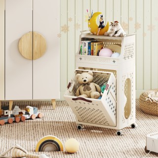 Costway Πτυσσόμενο Καλάθι Απλύτων Πολλαπλών Στρώσεων με Ράφι, Μπεζ ...