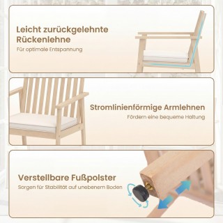 Costway Σετ 2 Ξύλινες Καρέκλες Κήπου από Ακακία με Μαξιλάρια & Μπρά...